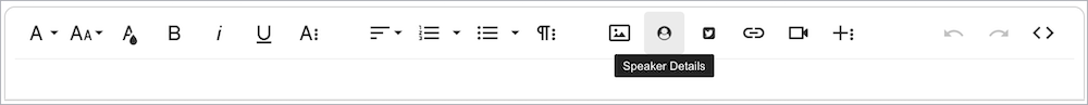 Text editor toolbar shows the Speaker Details button