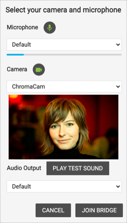 Select your camera and microphone window with microphone and virtual webcam selected