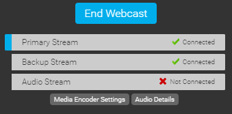 Primary and backup streams connected with end webcast button