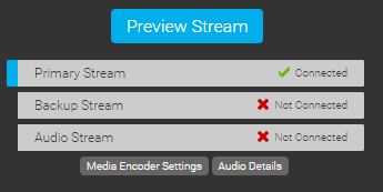 Preview stream button with primary stream connected and other backup streams