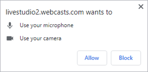 Allow Google Chrome to use your microphone and camera option