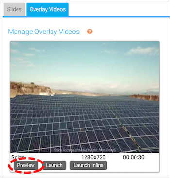 Overlay Videos Tab- Video Thumbnail with Preview button highlighted